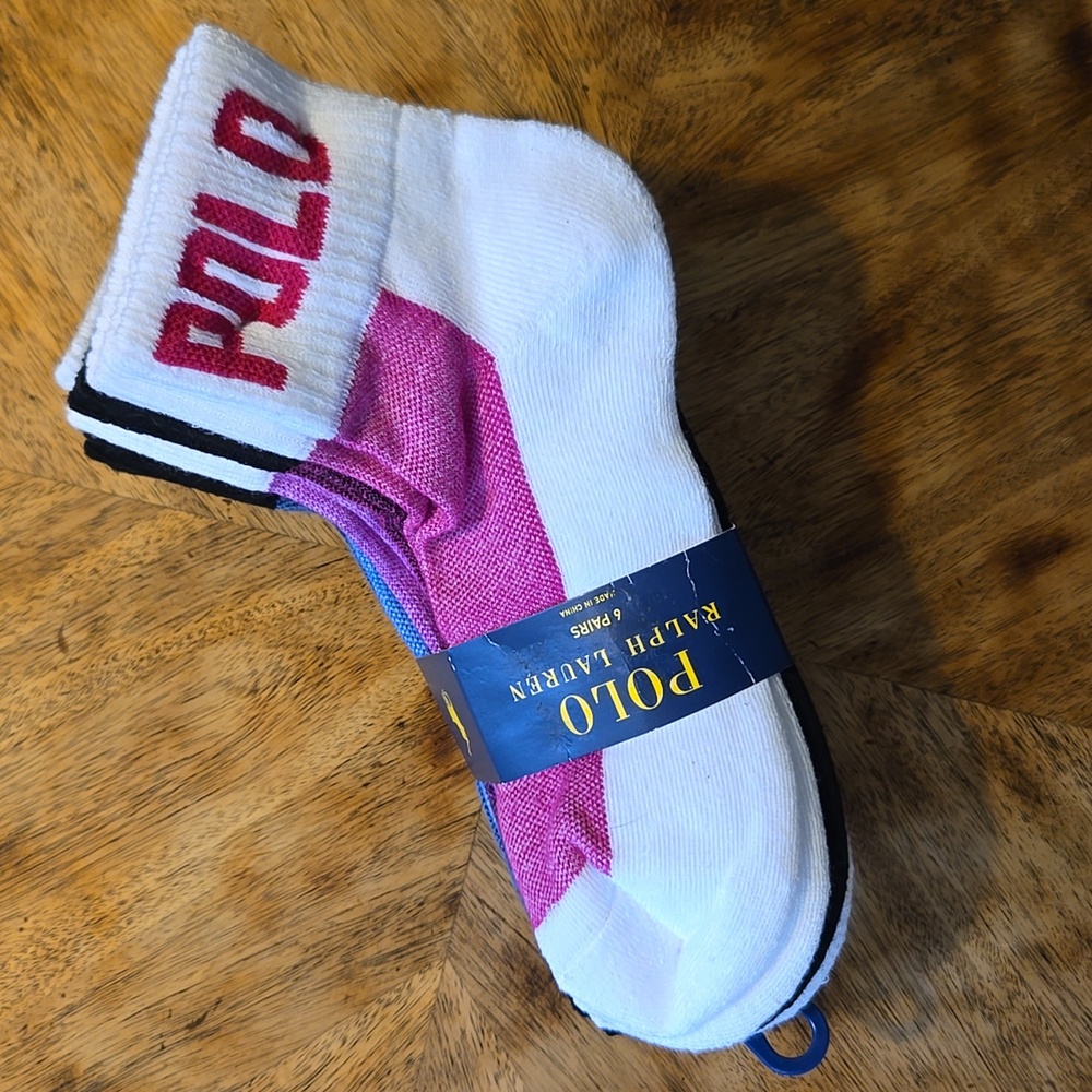 Polo by Ralph Lauren White and Pink Athletic Socks (3-Pack)